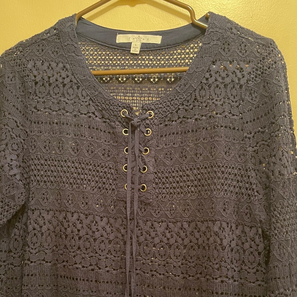 Fever Navy Lace Blouse - Picture 2 of 7